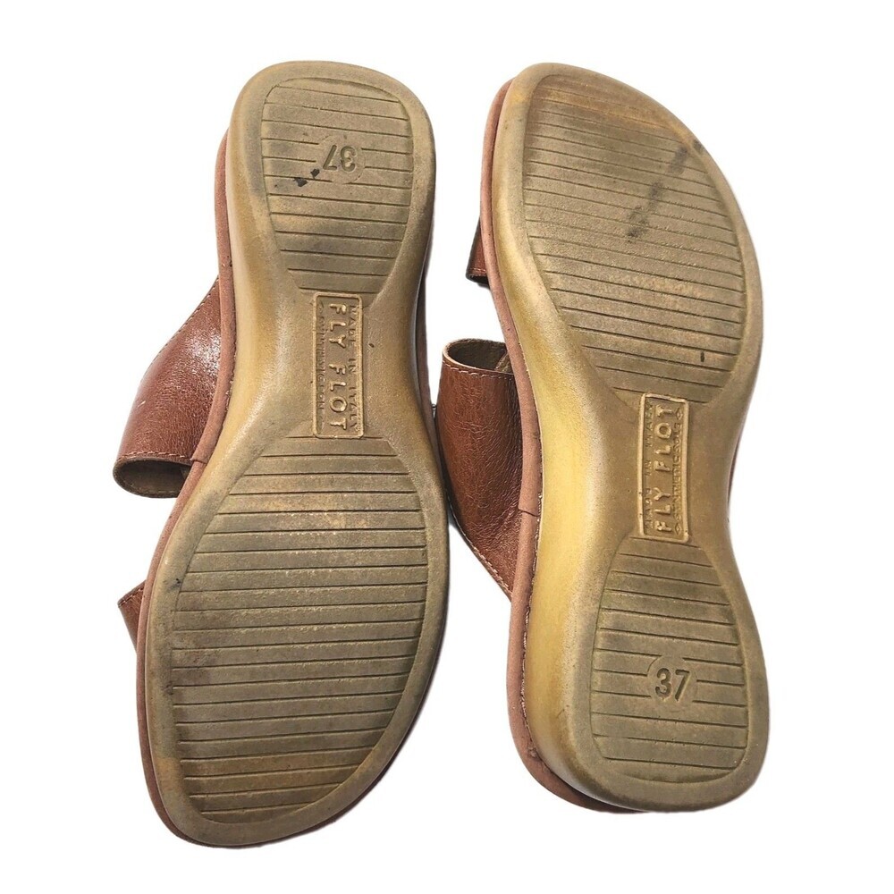 Fly Flot Italian Brown Leather Slip-On Orthopedic Sandals Comfort SZ 7 - Picture 8 of 11